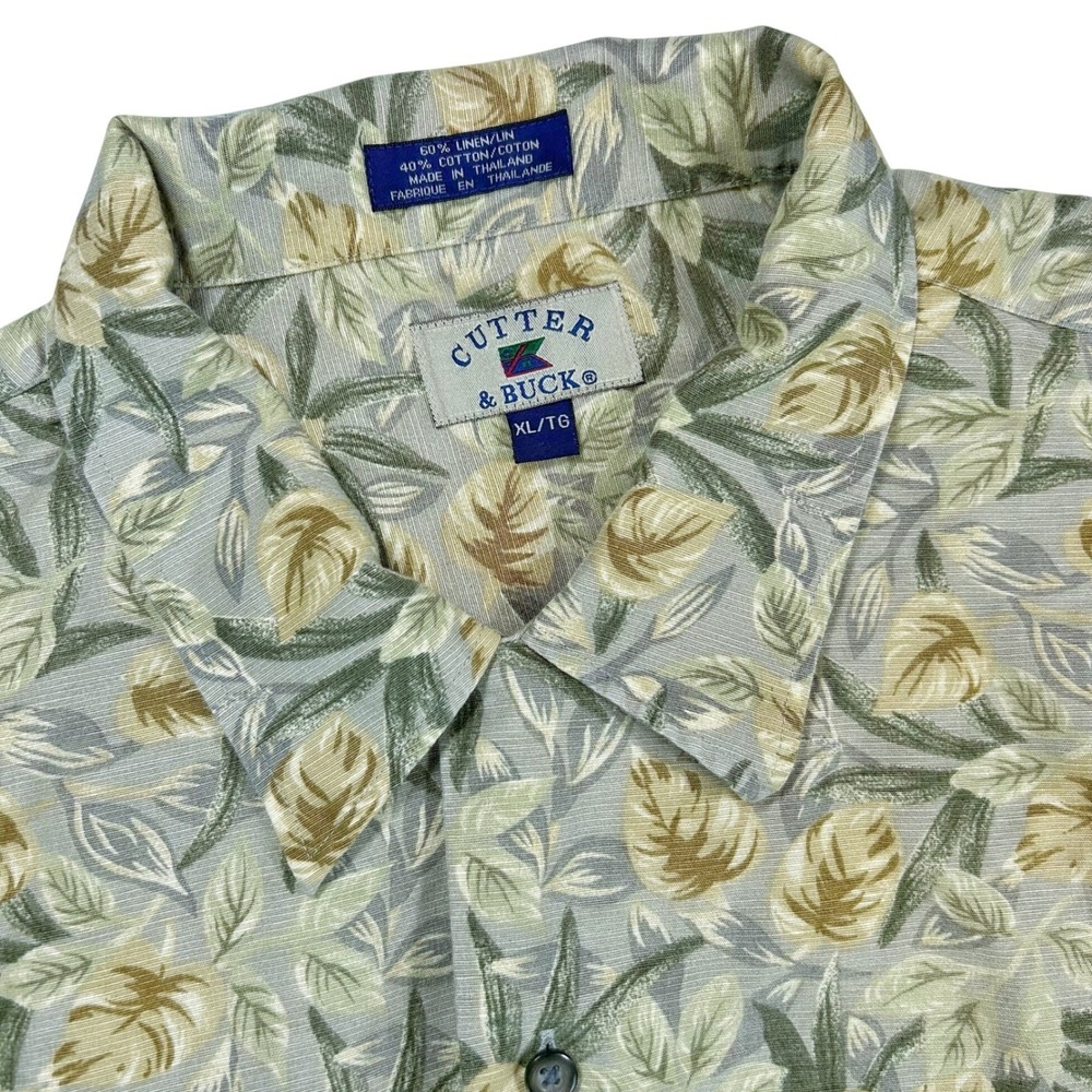 VTG Men's Hawaiian Palm Leaf Shirt Sz-XL Linen Star Ranch Golf Club Button-Up
